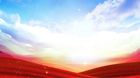 唯美彩霞天空红绸粒子背景视频