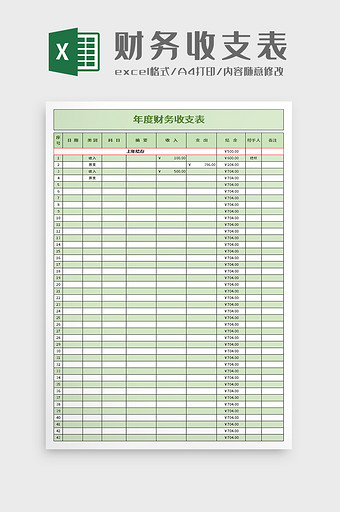 年度财务收支表excel模板图片