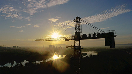 航拍4k城市建设日出