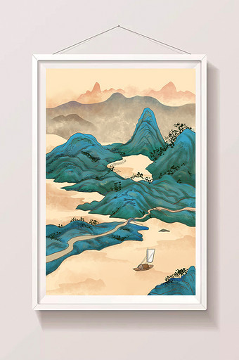复古中国风山水插画图片