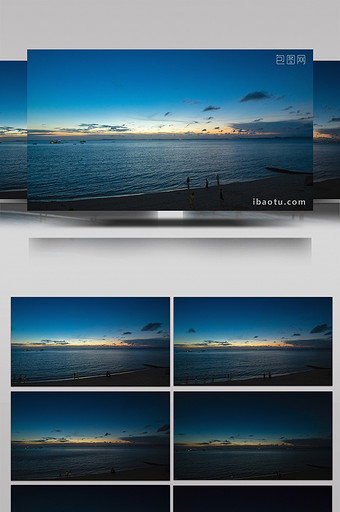 浪漫清新海岛沙滩黄昏戏水延时摄影高清4k图片