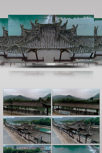 航拍浙江杭州农村特色廊桥图片