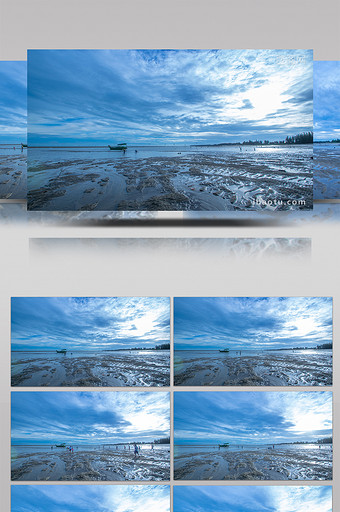 大气磅礴台风前的蓝色海滩延时摄影高清4K图片