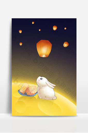 简约古风中秋节月圆兔子月饼背景图片