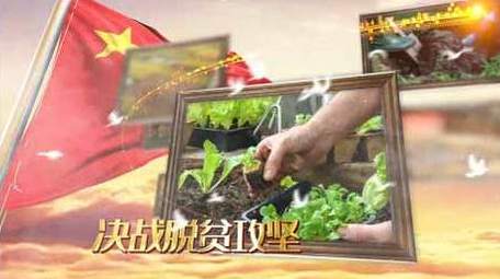 中国扶贫E3D片头金色图文展示AE模板