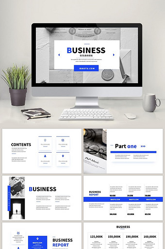 蓝色极简高端商务通用PPT模板图片
