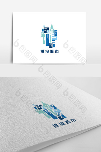 元素拼接大楼游戏创意logo设计图片