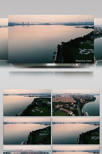 武汉汤逊湖下午日落航拍片头片尾图片