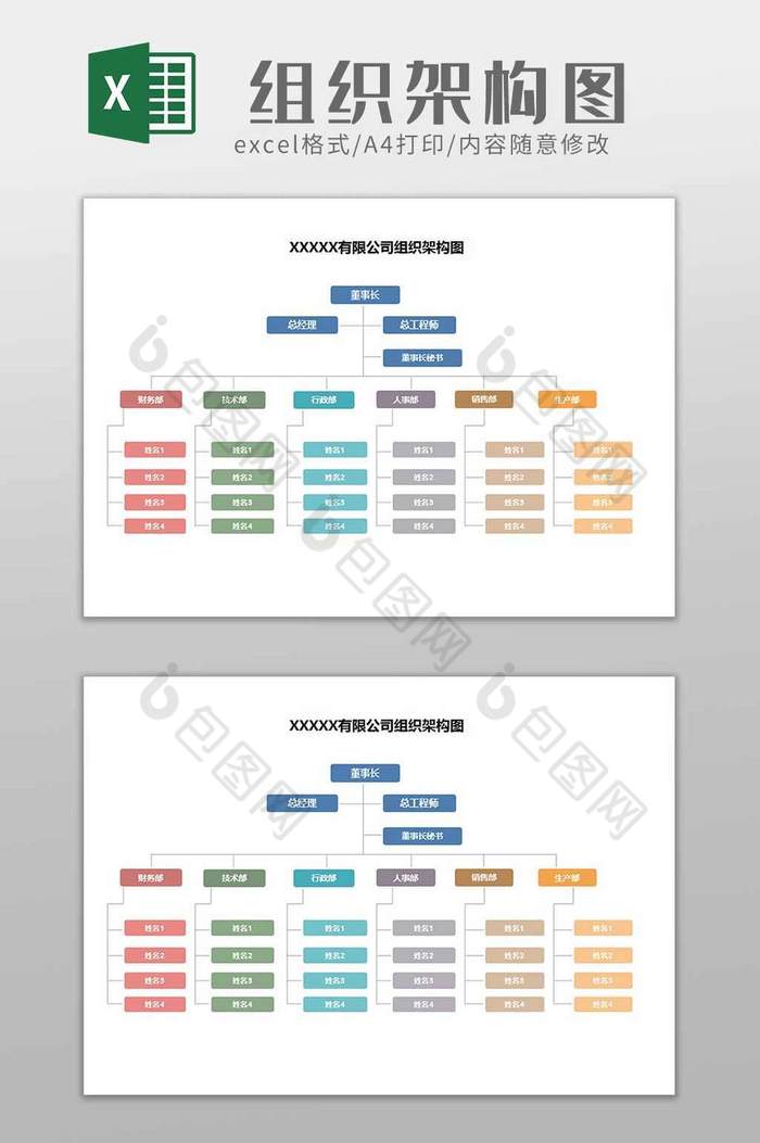 多彩公司组织架构图excel模板图片图片