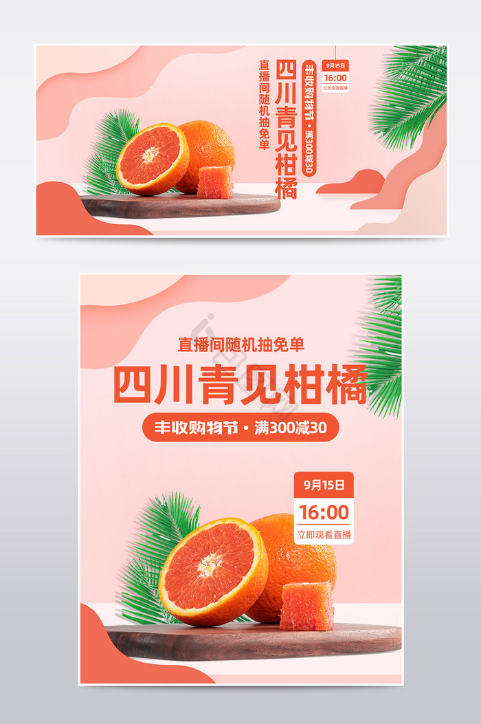 立体柑橘水果丰收购物节直播海报