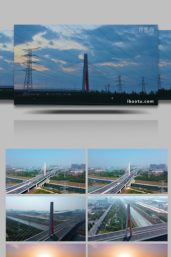 航拍延时郑州奥体大桥鸟瞰城市图片