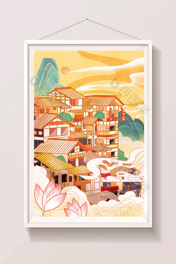 重庆洪崖洞风光建筑景区插画图片图片