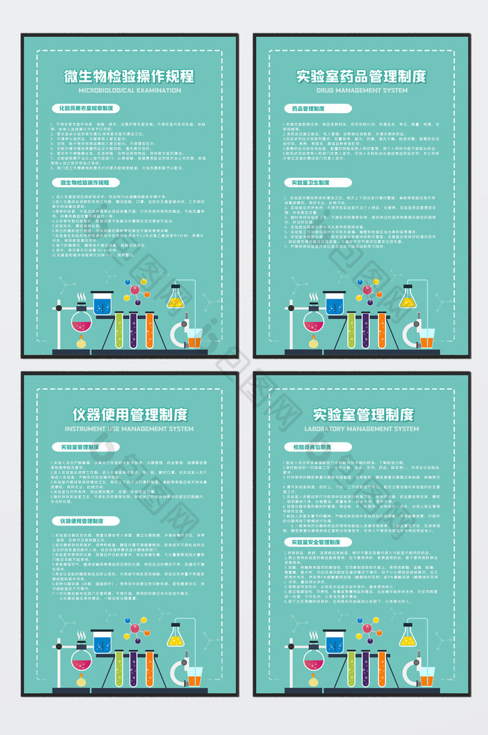 清新大气实验室管理制度四件套展板图片