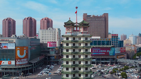 航拍郑州二七广场二七纪念塔城市地标