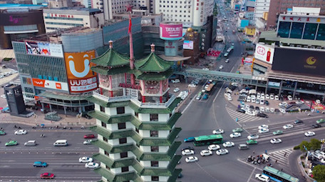 航拍郑州二七广场二七纪念塔城市地标