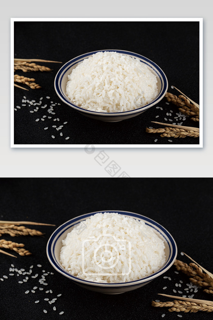 黑色背景拍摄白色的大米饭图片图片