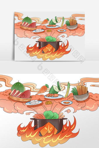 国潮火锅麻辣红油锅图片
