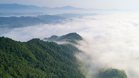航拍浙江丘陵山区云海