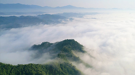 航拍浙江丘陵山区云海