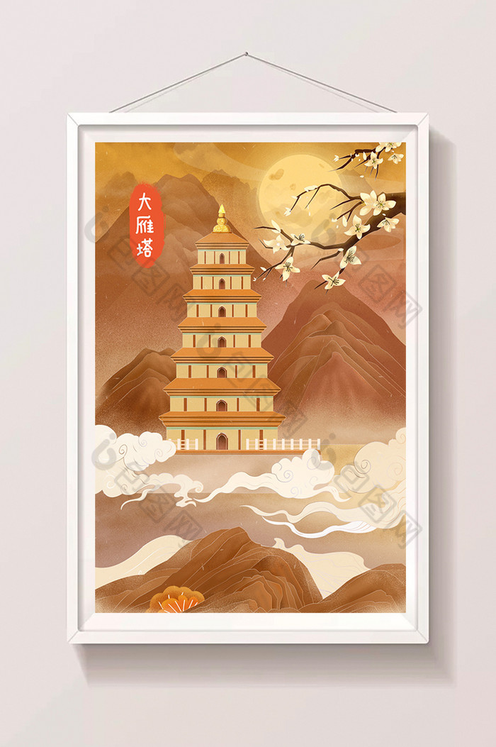 古城建筑插画中国建筑插画图片