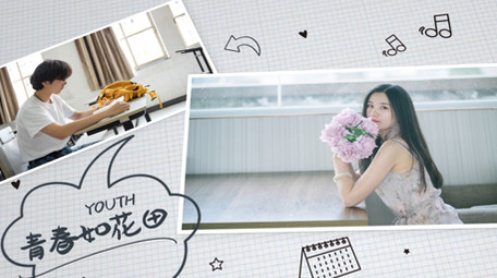 小清新手账青春校园纪念相册照片墙AE模板