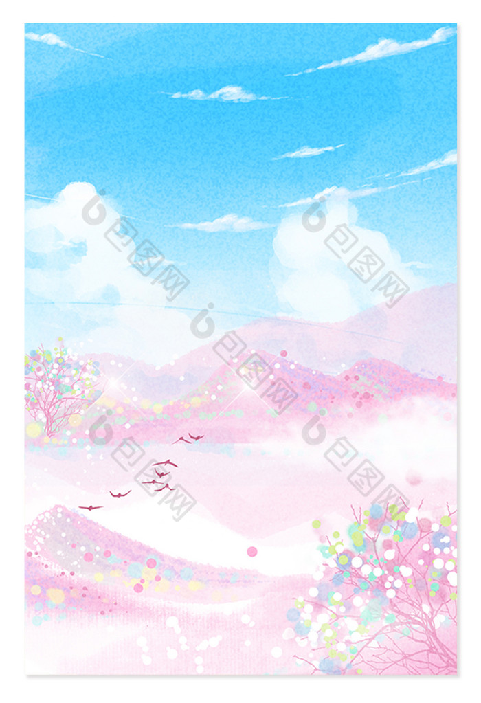 粉色小清新日系动漫蓝天白云樱花背景
