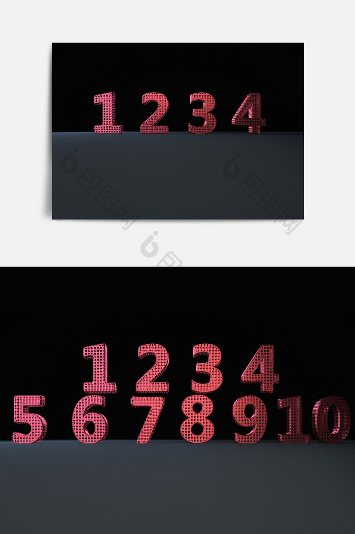 红色金属镂空倒计时数字C4D模型图片图片