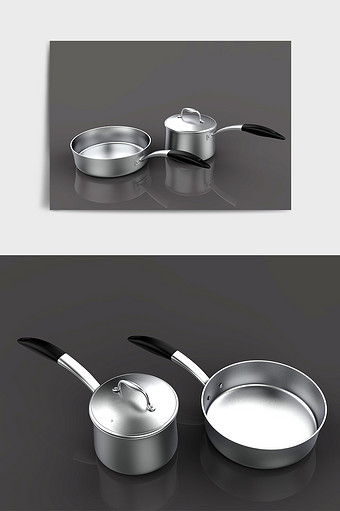 简约不锈钢厨具锅具C4D模型图片