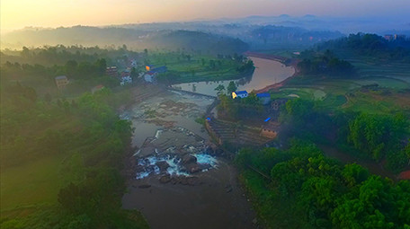 四川农村清晨日出绝美大气航拍视频
