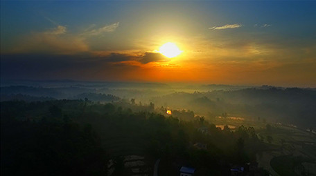 四川农村清晨日出绝美大气航拍视频