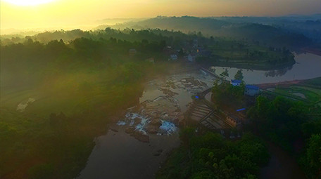 四川农村清晨日出绝美大气航拍视频