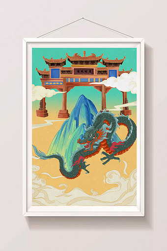 中国风手绘建筑风景插画图片