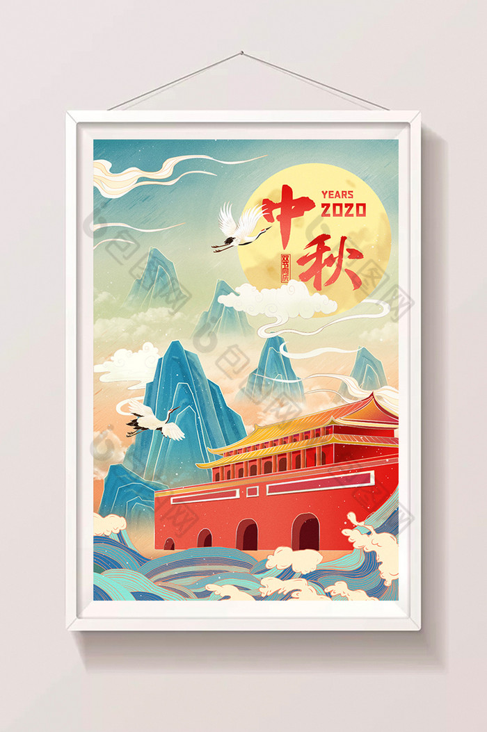 山水建筑插画中国风山水中国风建筑图片