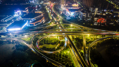 <strong>夜景</strong>立交桥车流航拍4k延时视频