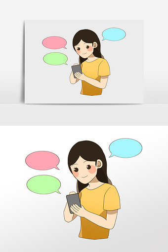 卡通女孩手机聊天