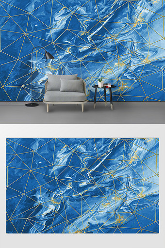 抽象线条蓝色纹理大理石电视背景墙图片