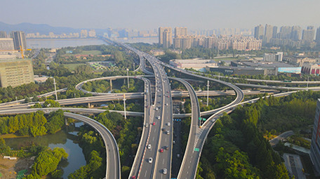 杭州市中兴立交车流交通航拍4k视频