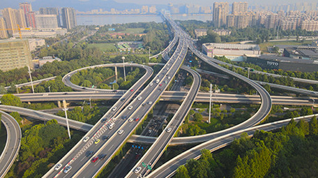 杭州市中兴立交车流交通航拍4k视频