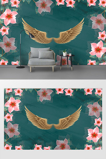 新中式花围边翅膀元素电视背景墙图片