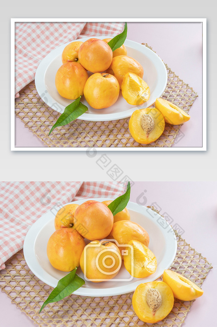 盘子里的黄桃摄影图图片图片