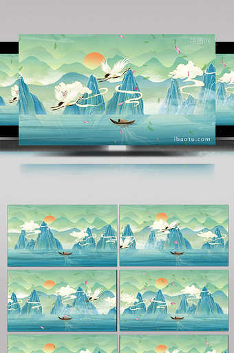 4K中国风国潮复古山水背景视频AE模板图片
