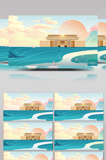 4K古典动态山水晚会表演背景视频ae模板图片