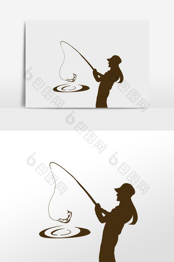 卡通渔夫钓鱼剪影图片