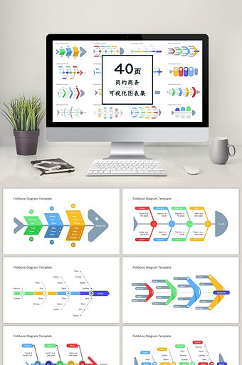 彩色鱼形时间轴40页PPT图表合集图片
