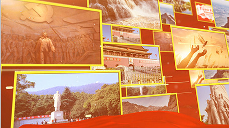 红色照片墙多照片展示ae模板