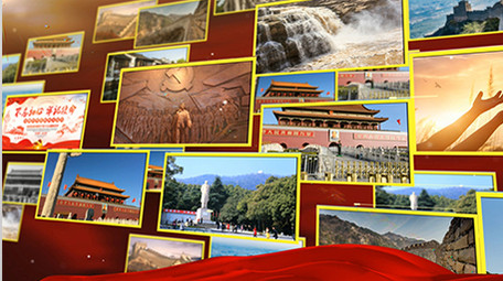 红色照片墙多照片展示ae模板