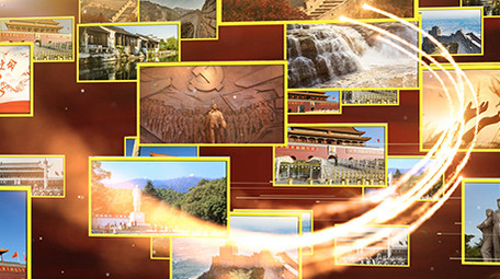 红色照片墙多照片展示ae模板