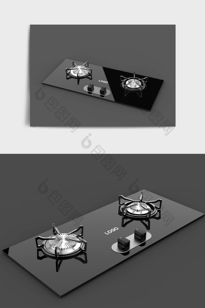 黑色简约科技煤气灶C4D模型图片图片
