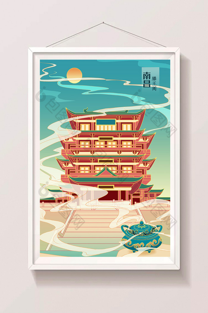 精美旅游春游滕王阁建筑插画图片图片