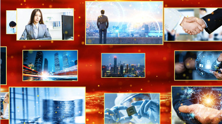 红色党政企业年会颁奖照片墙AE模板